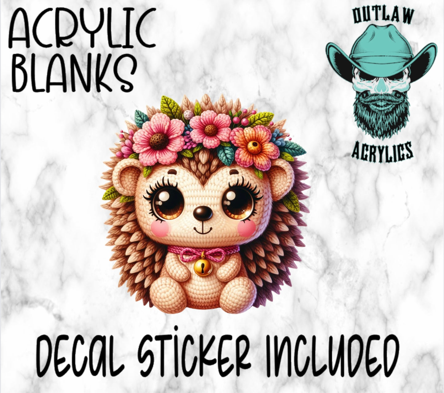 Crochet Hedgehog Acrylic & Decal Set