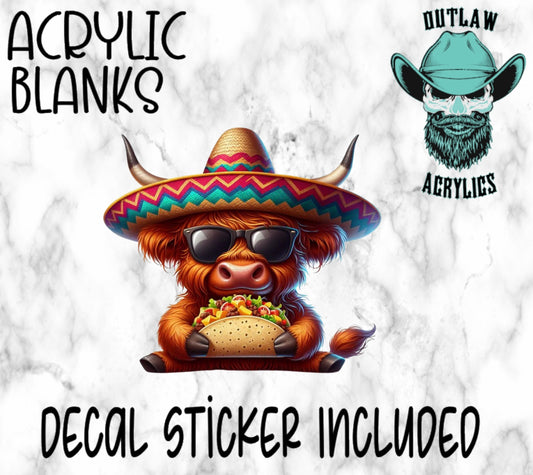 Highland Cow Eating Taco Acrylic & Decal Set