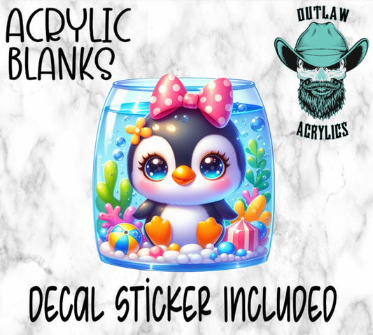 Cute Fish Bowl Penguin Acrylic & Decal Set