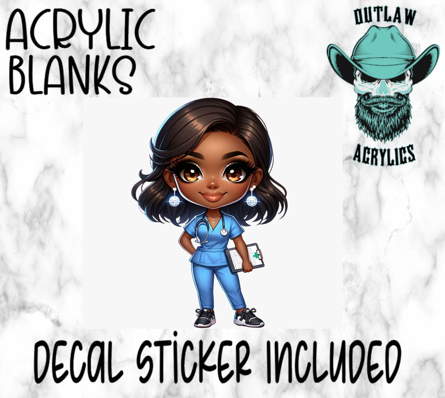 Chibi African American Lady A Acrylic & Decal Set