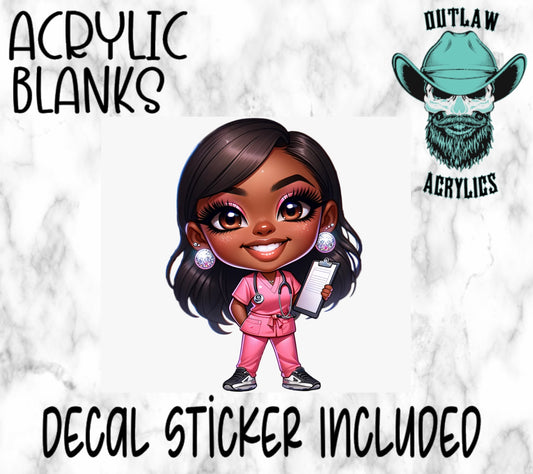 Chibi African American Lady B Acrylic & Decal Set