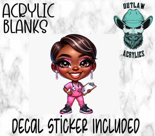 Chibi African American Lady C Acrylic & Decal Set