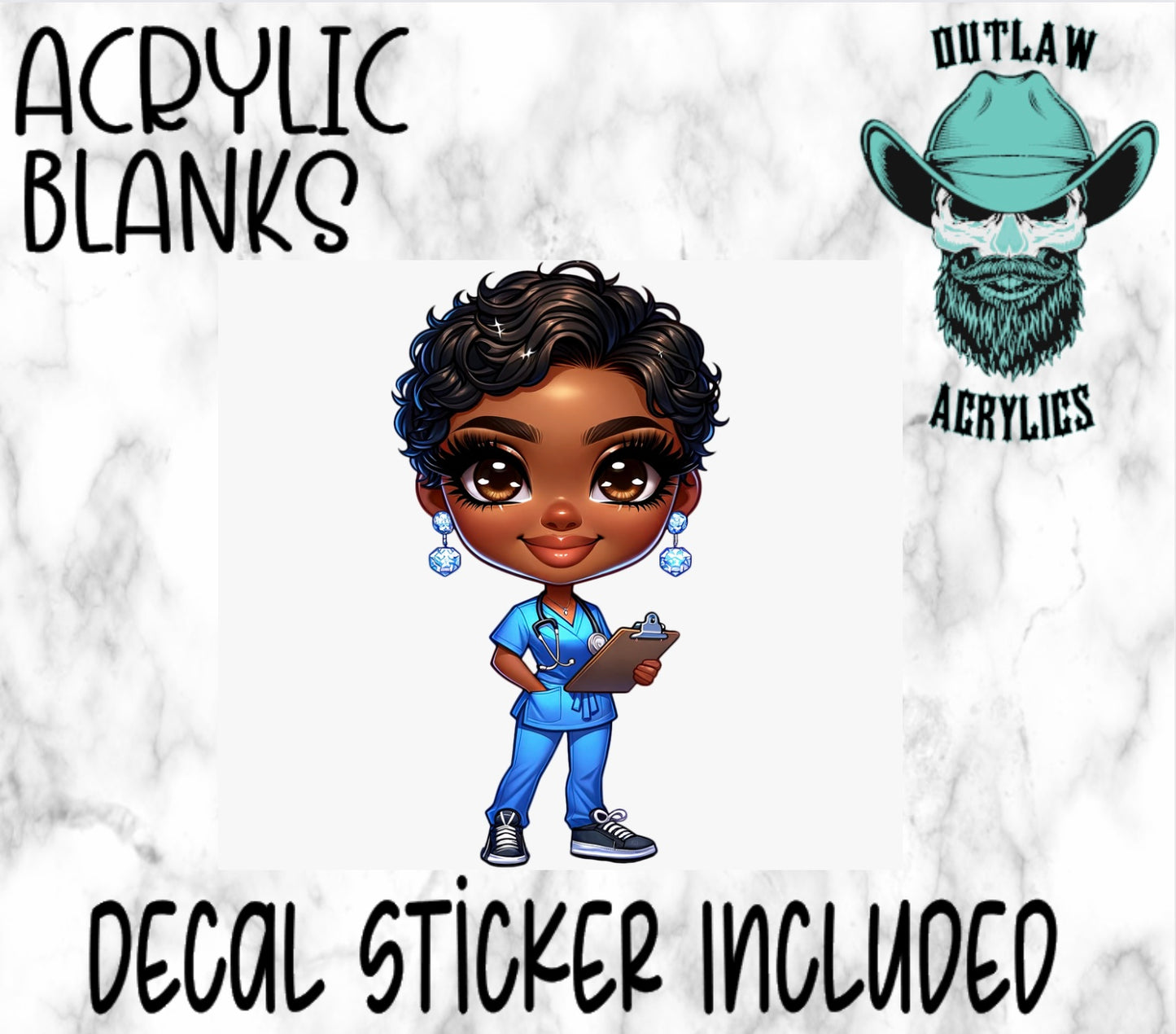 Chibi African American Lady D Acrylic & Decal Set