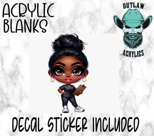 Chibi African American Lady E Acrylic & Decal Set