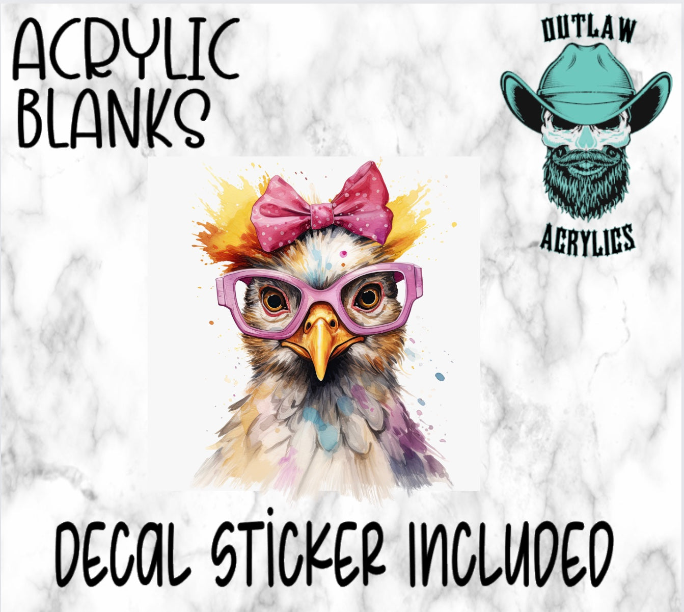 Watercolor Chicken Acrylic & Decal Set