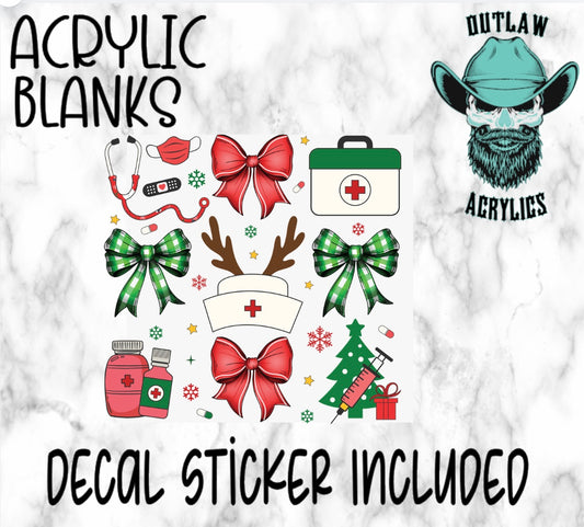 Reindeer Nurse Bow Acrylic & Decal Set