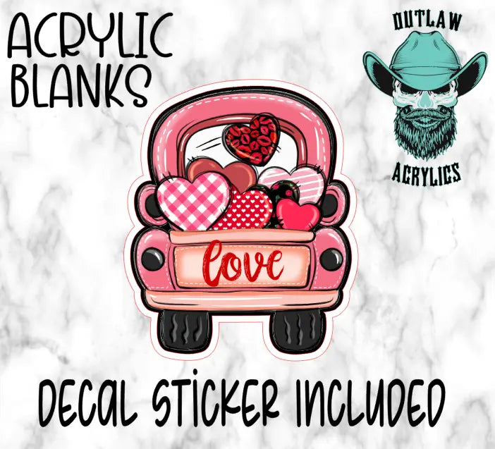 Love Truck Rear Valentines Hearts Acrylic & Decal Set - Outlaw Acrylics