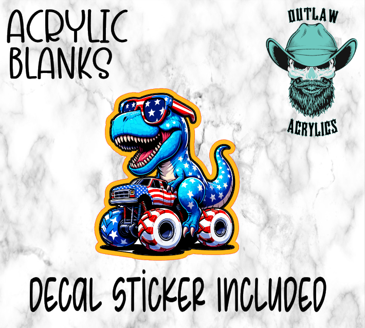 Patriotic Dino In Monster Truck Acrylic & Decal Set