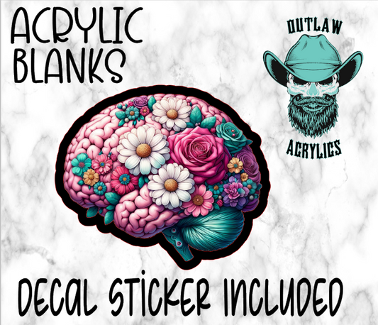 Pink Teal Floral Brain Acrylic & Decal Set