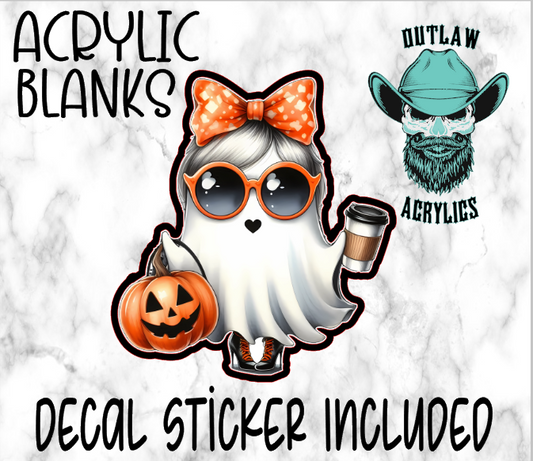 Halloween Girl Ghost With Coffee & Pumpkin Acrylic & Decal Set