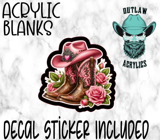 Pink Cowgirl & Roses Acrylic & Decal Set