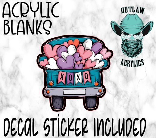 Teal Truck Rear XOXO Hearts Acrylic & Decal Set