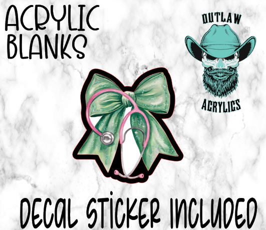 Green Nurse Bow W/ Scope Acrylic & Decal Set