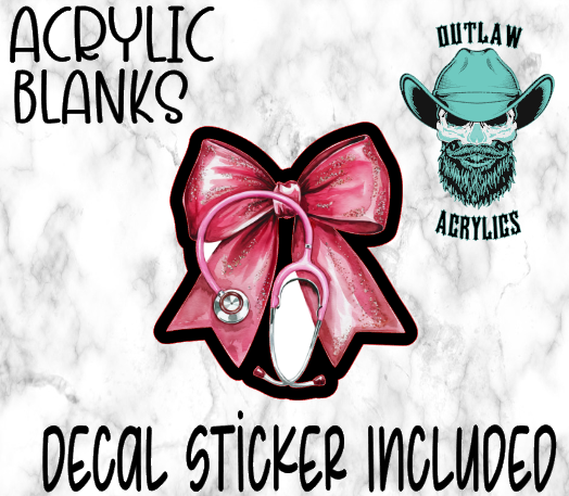 Hot Pink Nurse Bow W/ Scope Acrylic & Decal Set