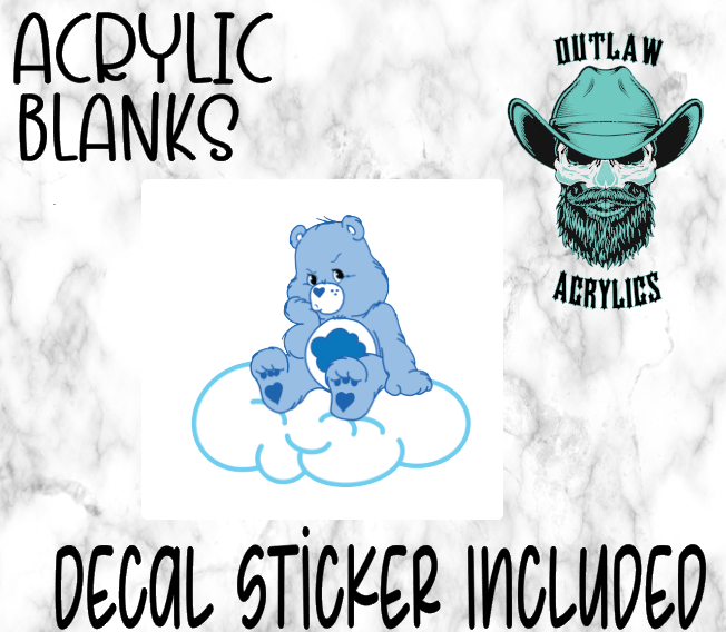 BLUE Care Bear on Cloud Acrylic & Decal Set