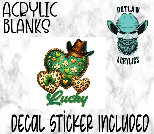 Lucky Cowboy Hat & Hearts Acrylic & Decal Set