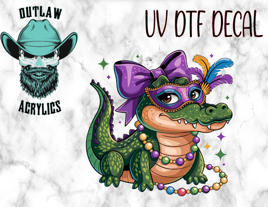Mardi Gras Alligator UV DTF Decal/Transfer