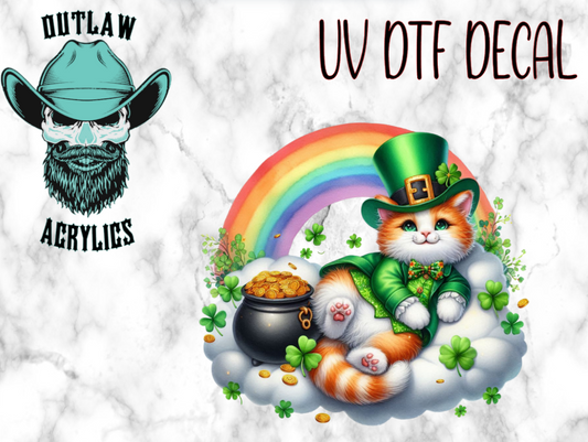 St. Patrick's Cat Rainbow UV DTF Decal/Transfer