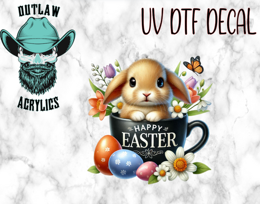 Happy Easter Bunny Black Cup UV DTF Decal/Transfer