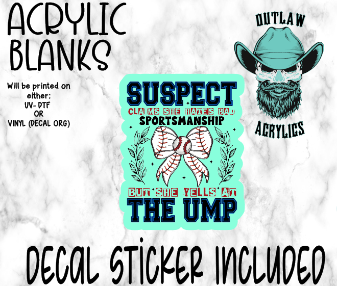 Baseball Suspect Acrylic & Decal Set