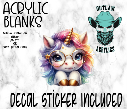 Cute Young Unicorn W/ Glasses Acrylic & Decal Set