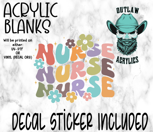 Triple Colorful Nurse Flowers Acrylic & Decal Set