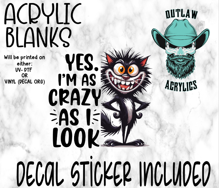 Yes I'm As Crazy As I Look Acrylic & Decal Set