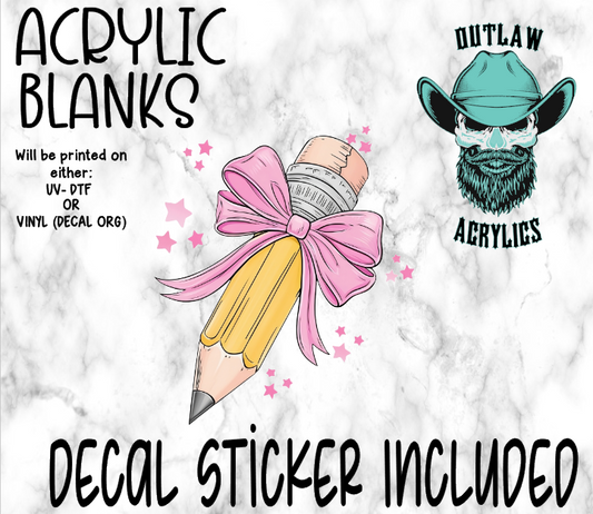 Teacher Pencil Bow Acrylic & Decal Set
