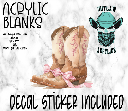 Western Cowboy Boots Pink Bow Acrylic & Decal Set