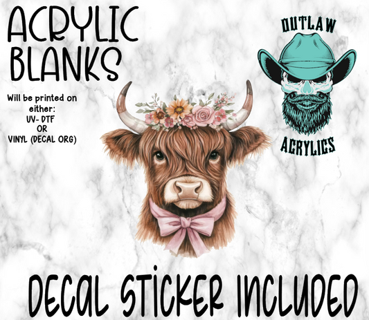 Western Pink Highland Cow Acrylic & Decal Set