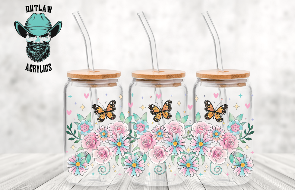 Pink & Blue Flowers W/ Butterfly Wrap