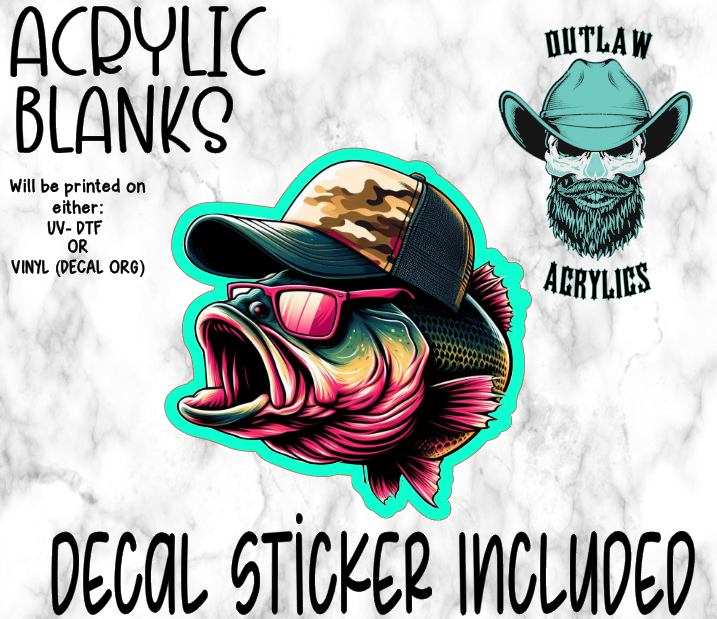 Pink Bass Fish Acrylic & Decal Set