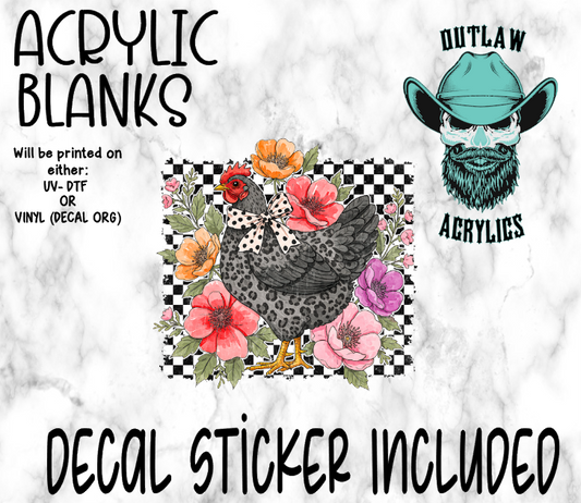 Checkered Floral Chicken Acrylic & Decal Set
