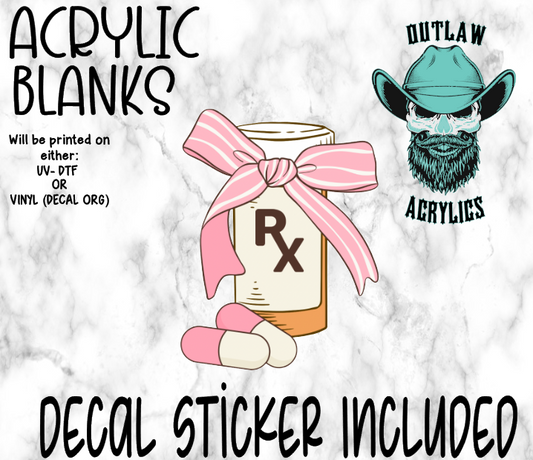 Pink Bow Pill Bottle Acrylic & Decal Set