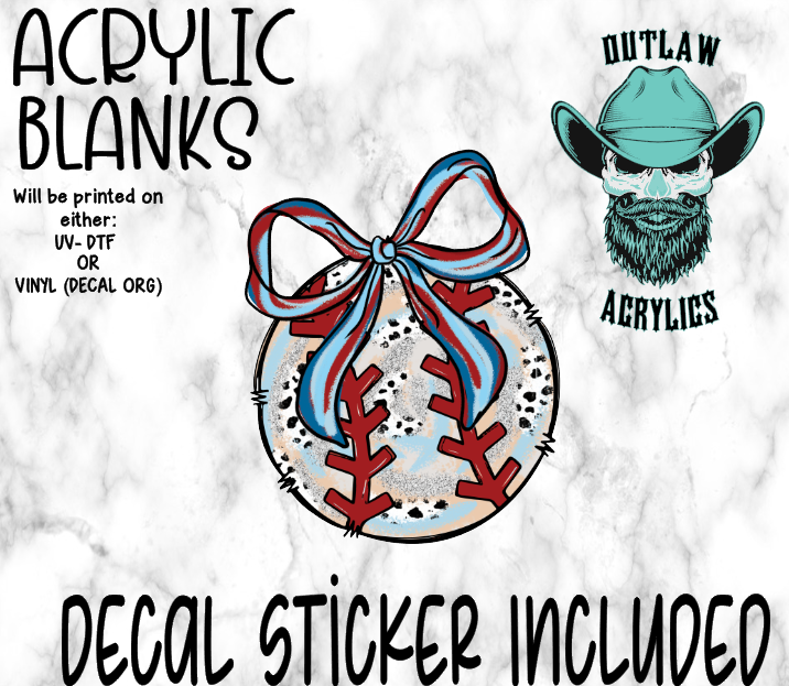 Retro Baseball Coquette Bow Acrylic & Decal Set