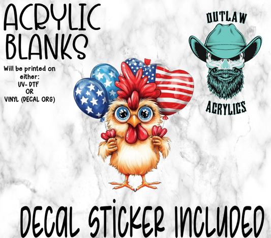 Patriotic Chicken Balloons Acrylic & Decal Set