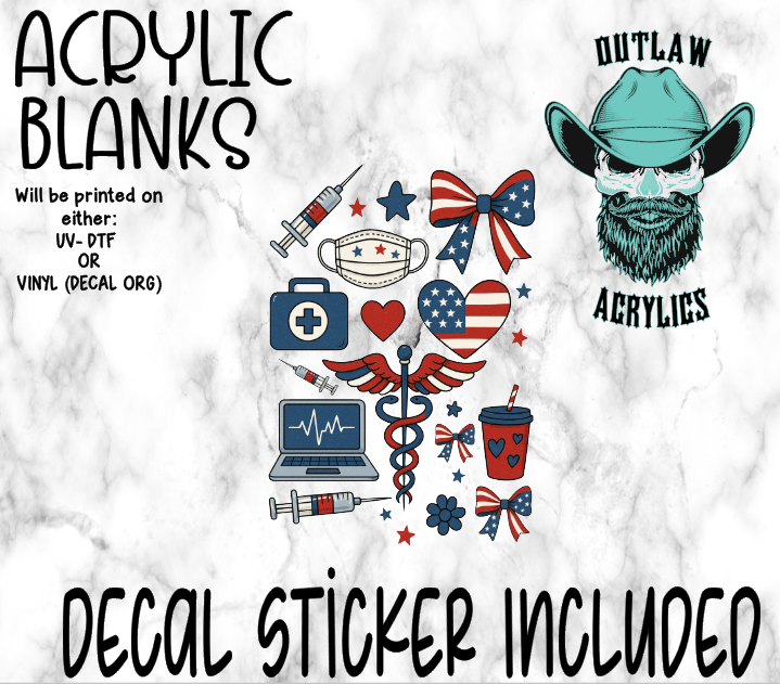 Patriotic Nurse Style B Acrylic & Decal Set