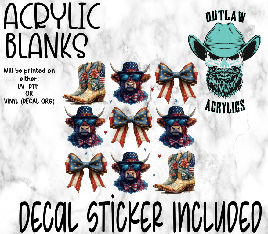 Highland 4th of July Boots & Bow Acrylic & Decal Set