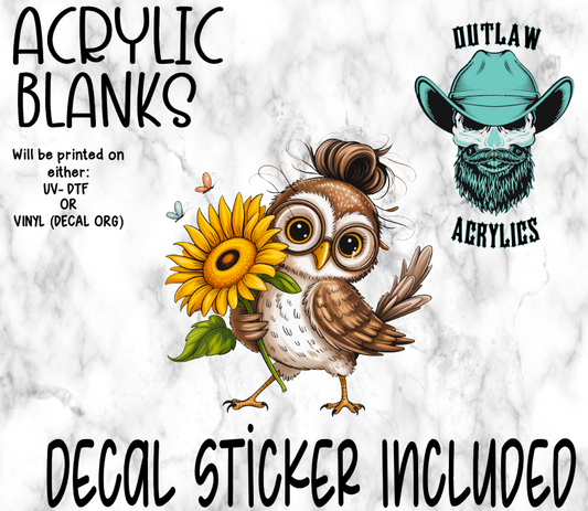 Owl Girl Sunflower Acrylic & Decal Set