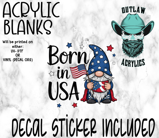 Born In USA Gnome Acrylic & Decal Set