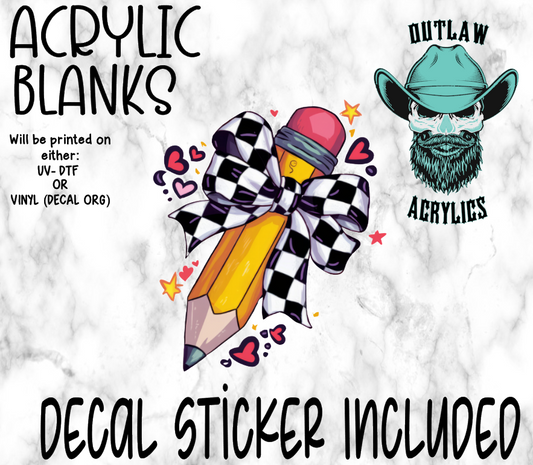 Checkered Bow Pencil Acrylic & Decal Set