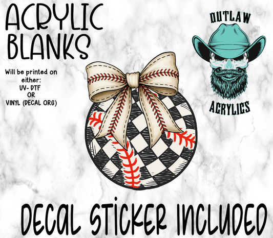 Checkered Baseball Bow Acrylic & Decal Set