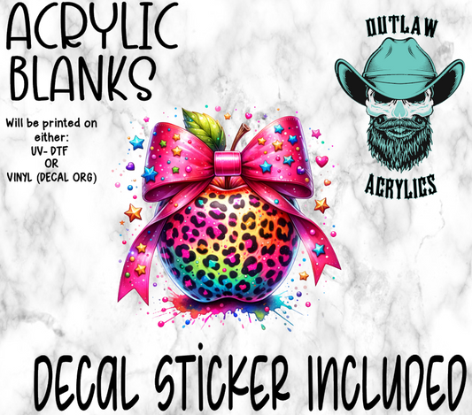 Rainbow Leopard Style Apple Bow Acrylic & Decal Set