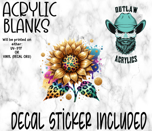 Rainbow Leopard Style Sunflower Acrylic & Decal Set