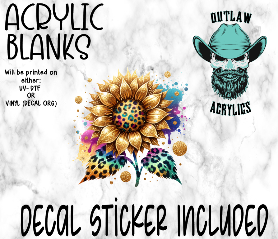 Rainbow Leopard Style Sunflower Acrylic & Decal Set - Outlaw Acrylics