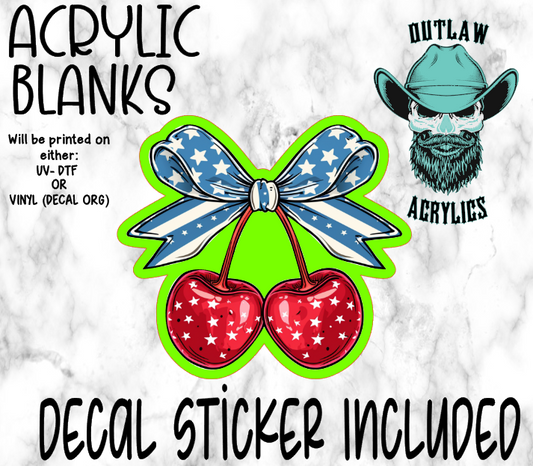 American Flag Cherry Bow Acrylic & Decal Set