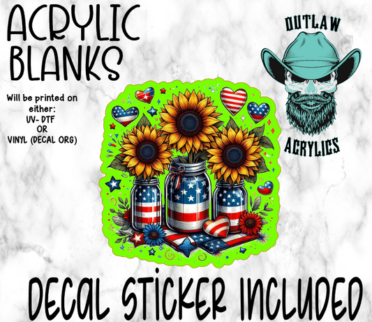 Patriotic Sunflower Jars Acrylic & Decal Set