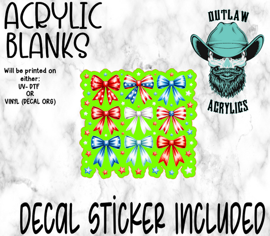 4th Of July Bows Acrylic & Decal Set