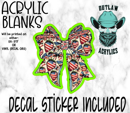 Strawberry Flag Bow Acrylic & Decal Set