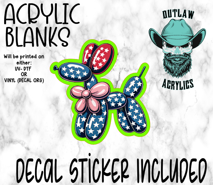 Balloon Dog Patriotic Stars Acrylic & Decal Set